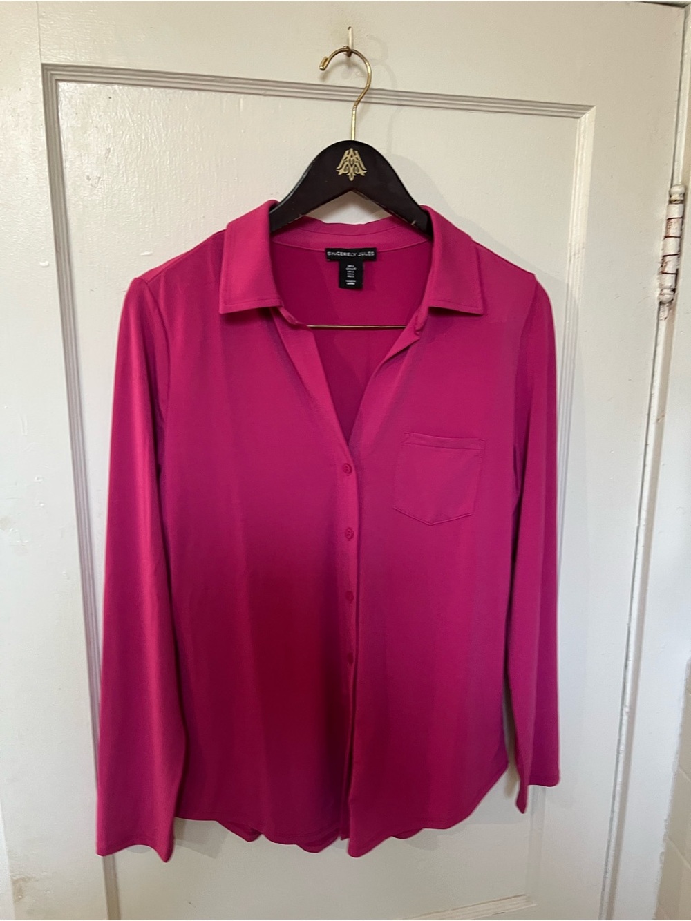 Sincerely Jules Pink Satin Long Sleeve Button Down Blouse Top Large EUC